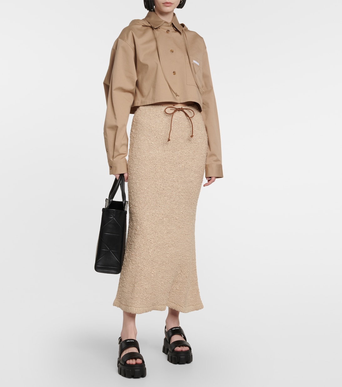 Jupe midi à taille haute en soie | Prada
