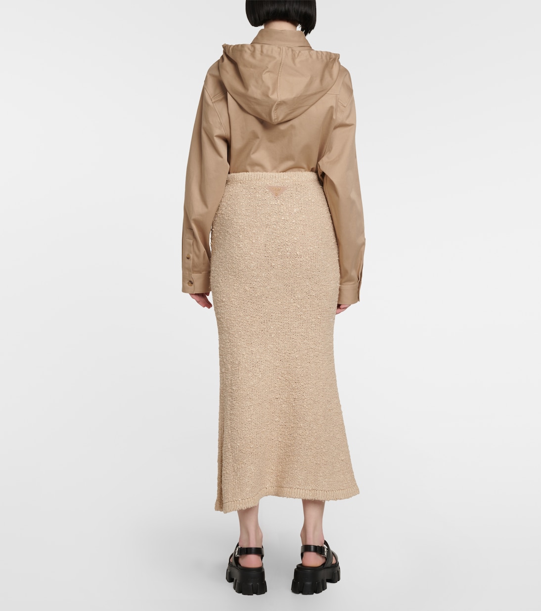 Jupe midi à taille haute en soie | Prada