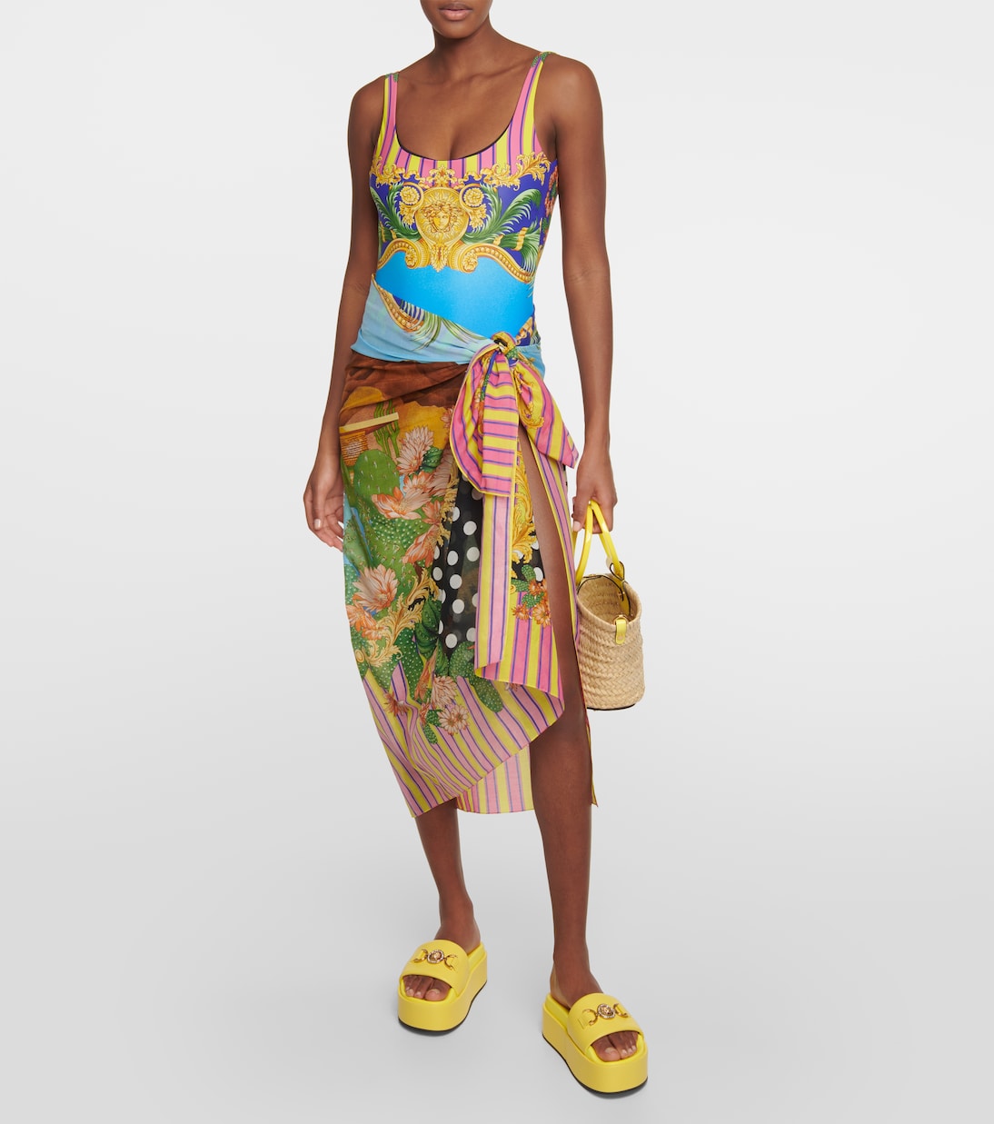Pareo in cotone e seta con stampa | Versace