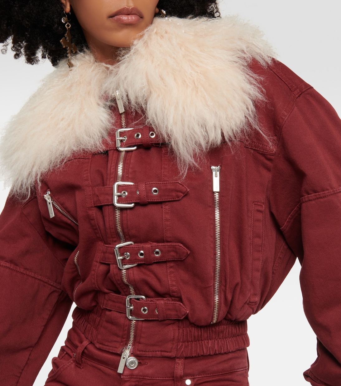 Cropped shearling-trimmed denim jacket | Blumarine