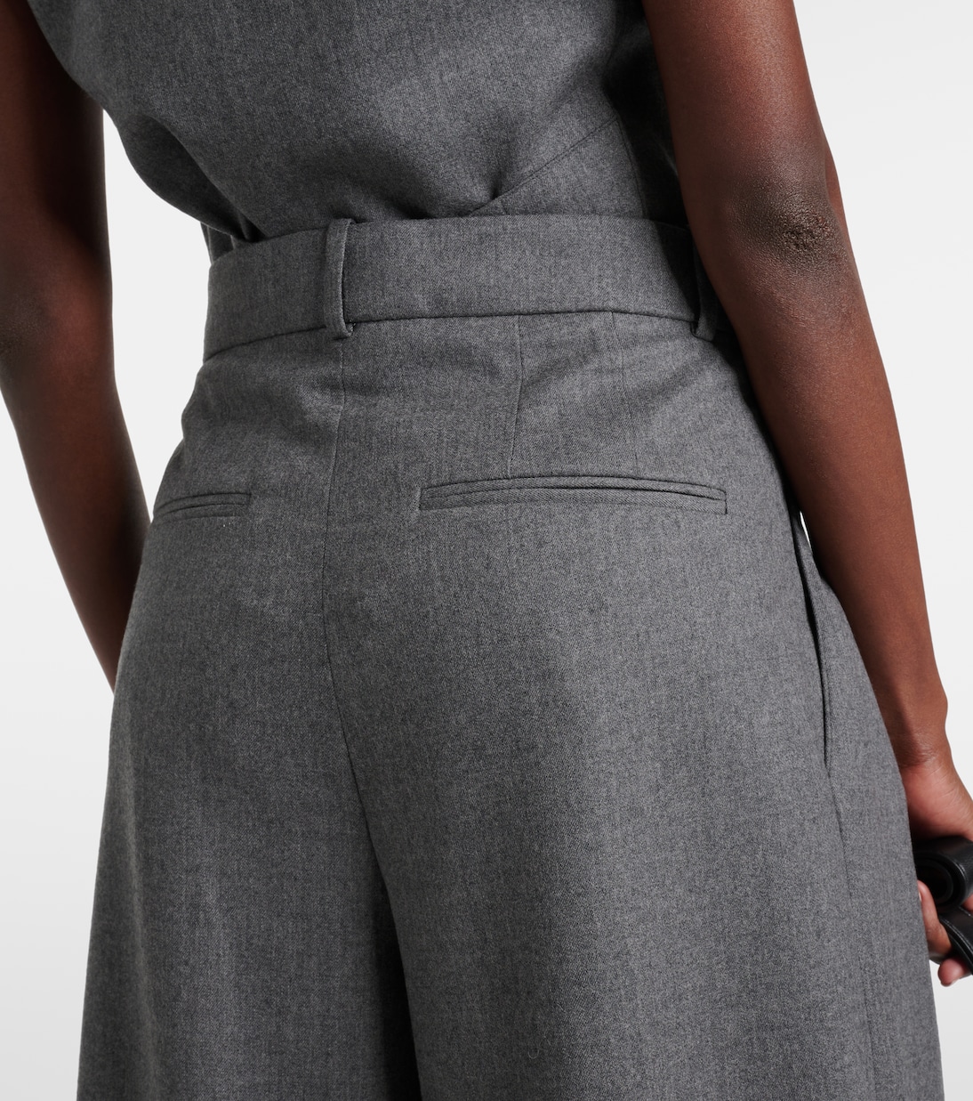Low-rise wool flannel wide-leg pants in grey - Wardrobe NYC