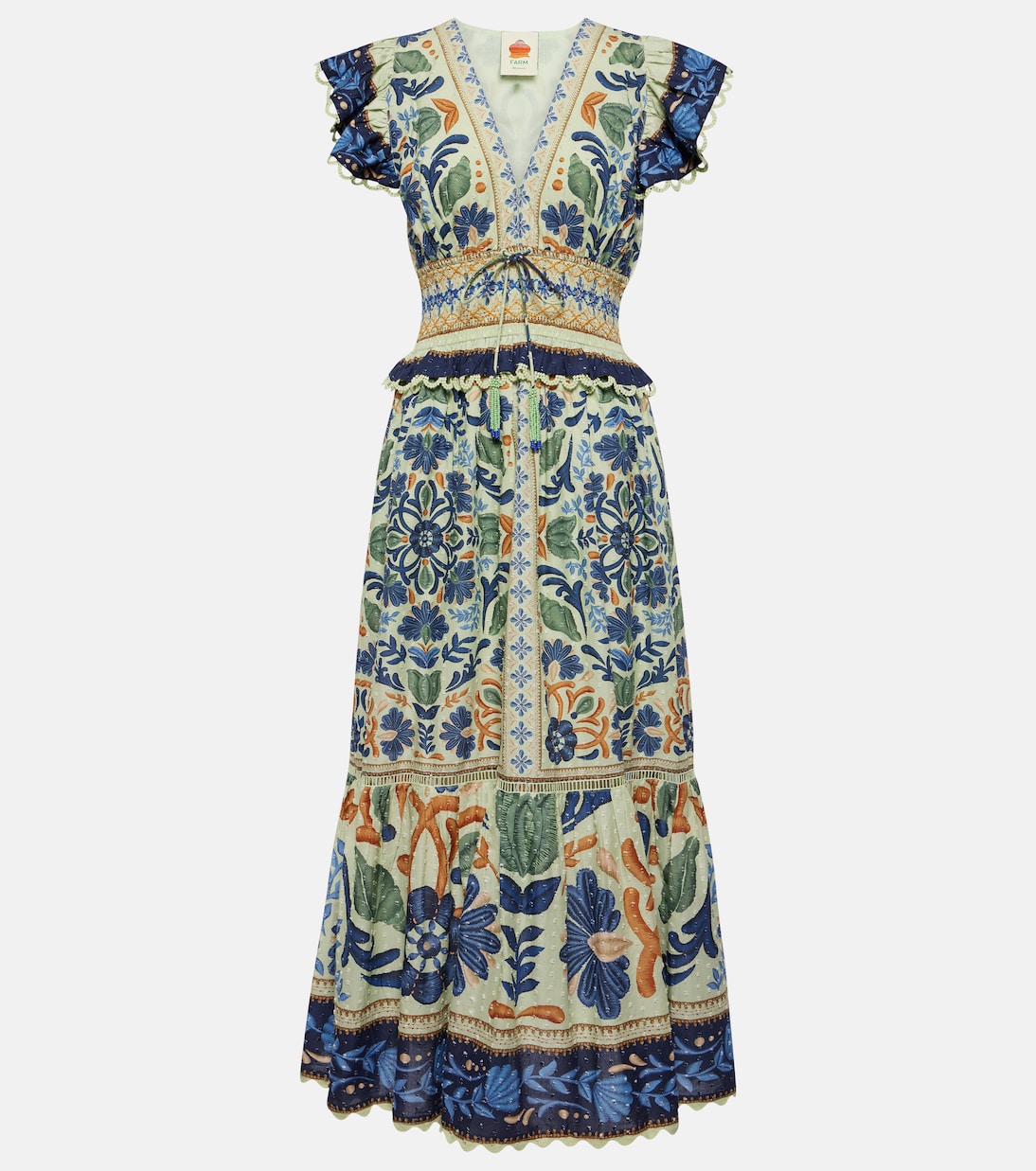 Vestido largo Ocean Tapestry de algodón | Farm Rio