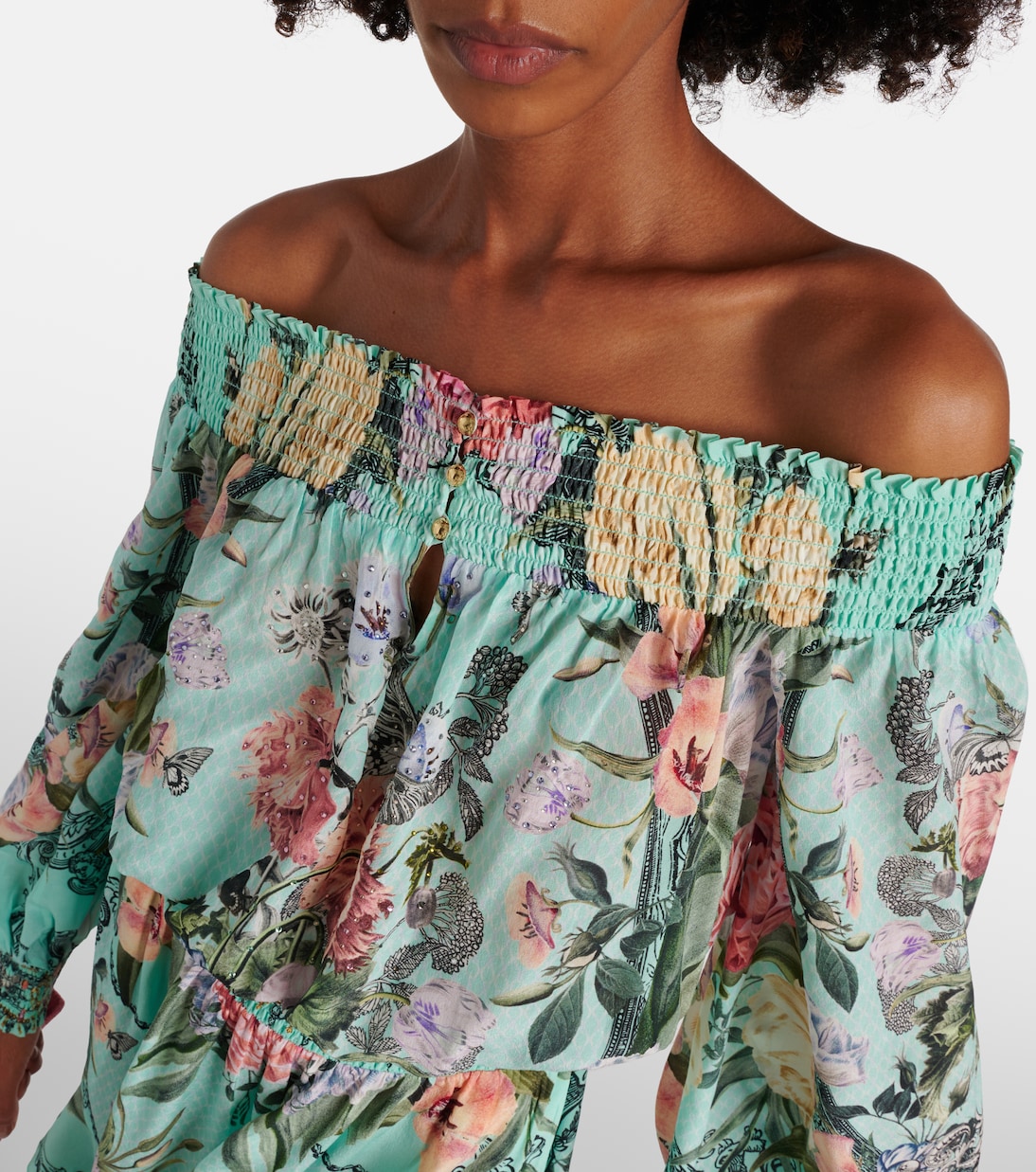 Floral off-shoulder silk minidress | Camilla