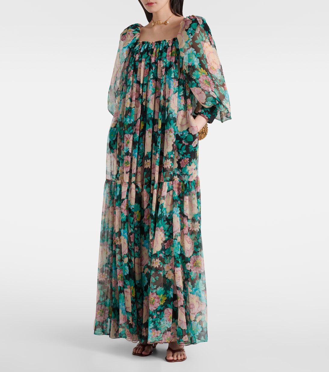 Robe longue en soie à fleurs | Chloé