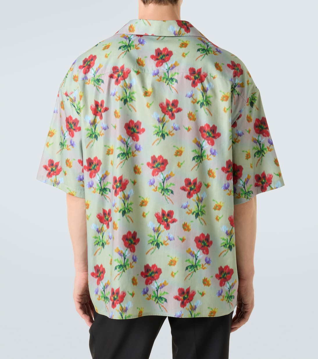 Camicia bowling in twill di cotone e seta con stampa floreale | Loewe