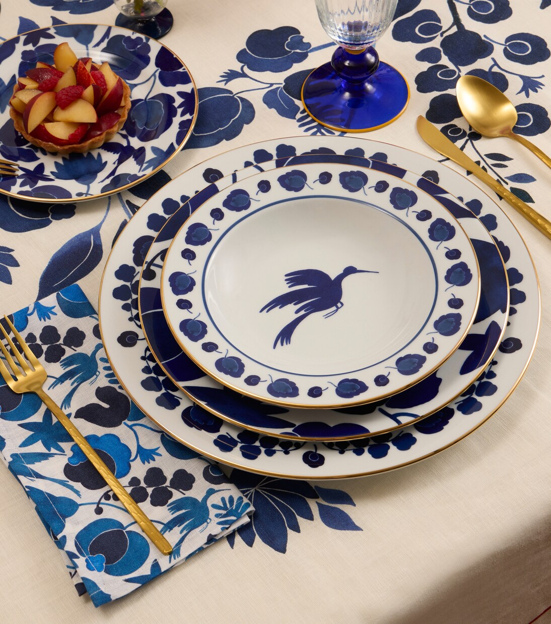 Tischdecke Wildbird Placée Blu Medium | La DoubleJ