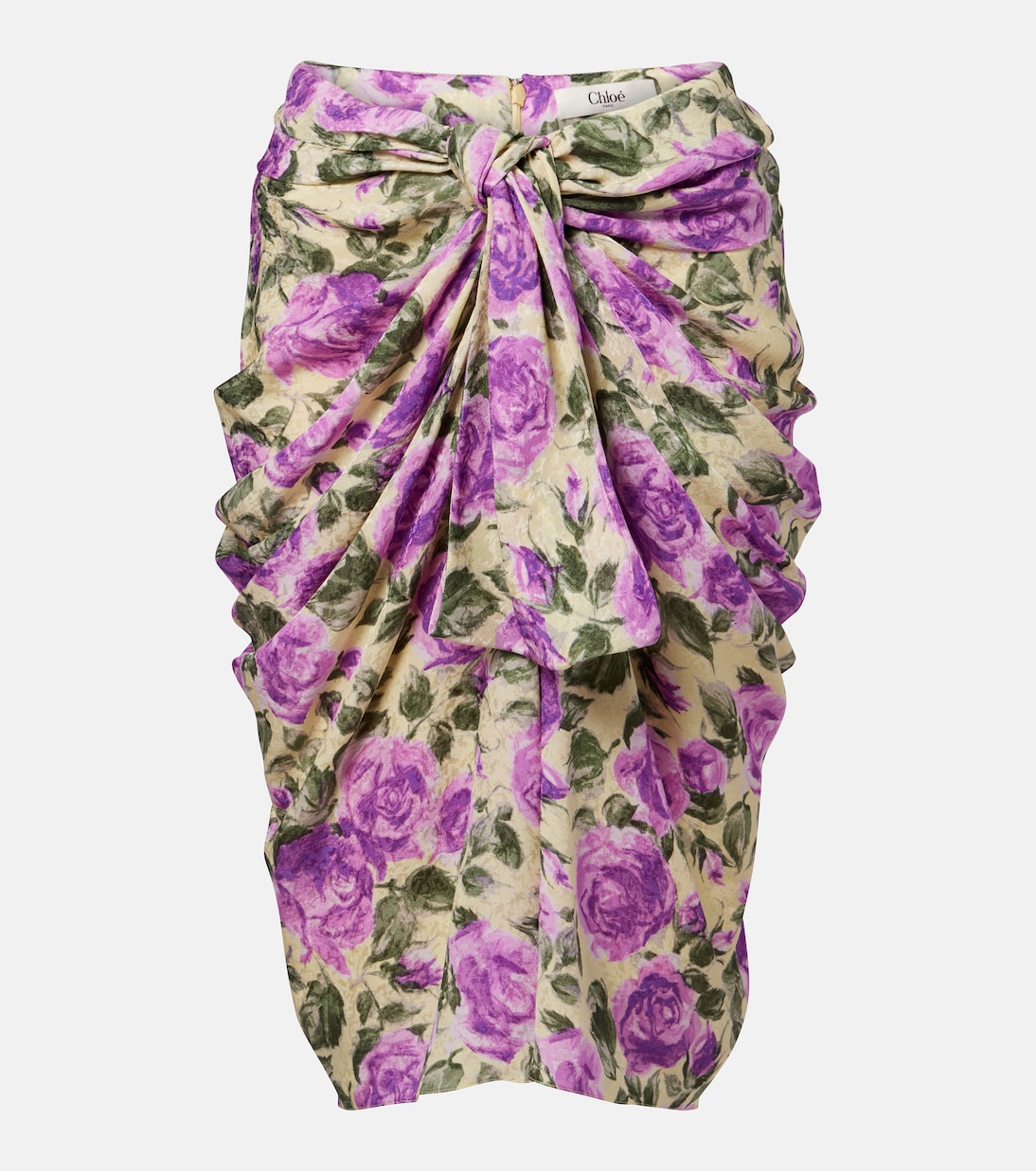 Draped floral silk midi skirt | Chloé