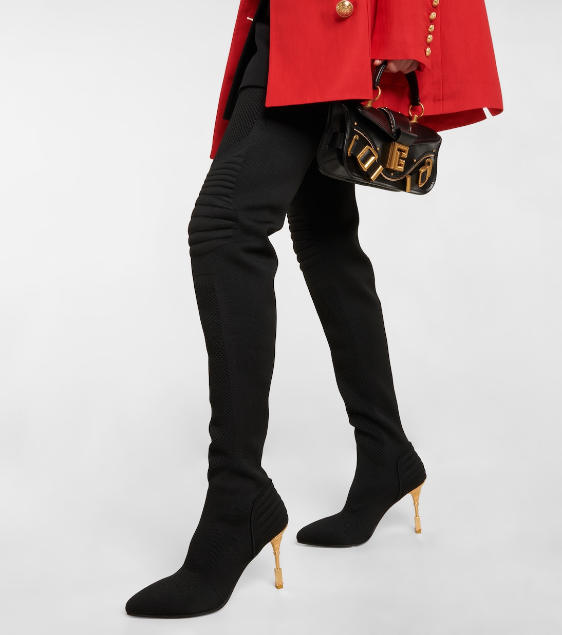 Moneta knit over the knee boots in black Balmain Mytheresa
