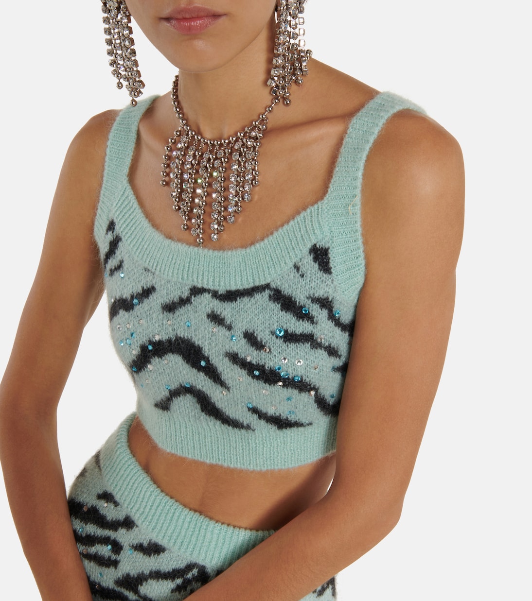 Zebra intarsia wool-blend crop top | Alessandra Rich