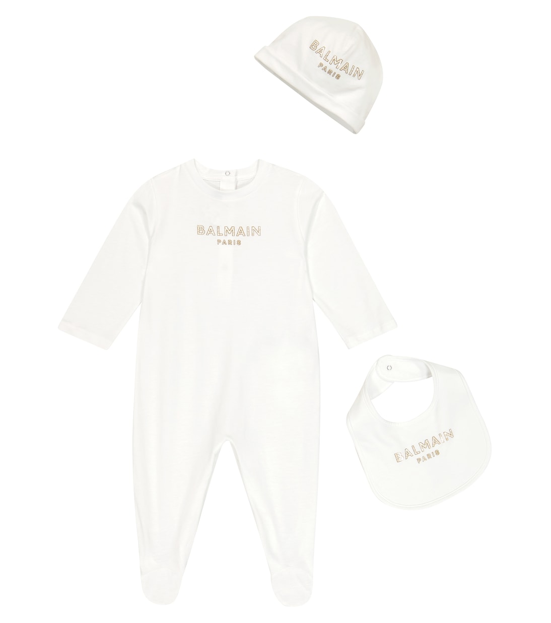 Bébé – Ensemble grenouillère, chapeau et bavoir | Balmain Kids