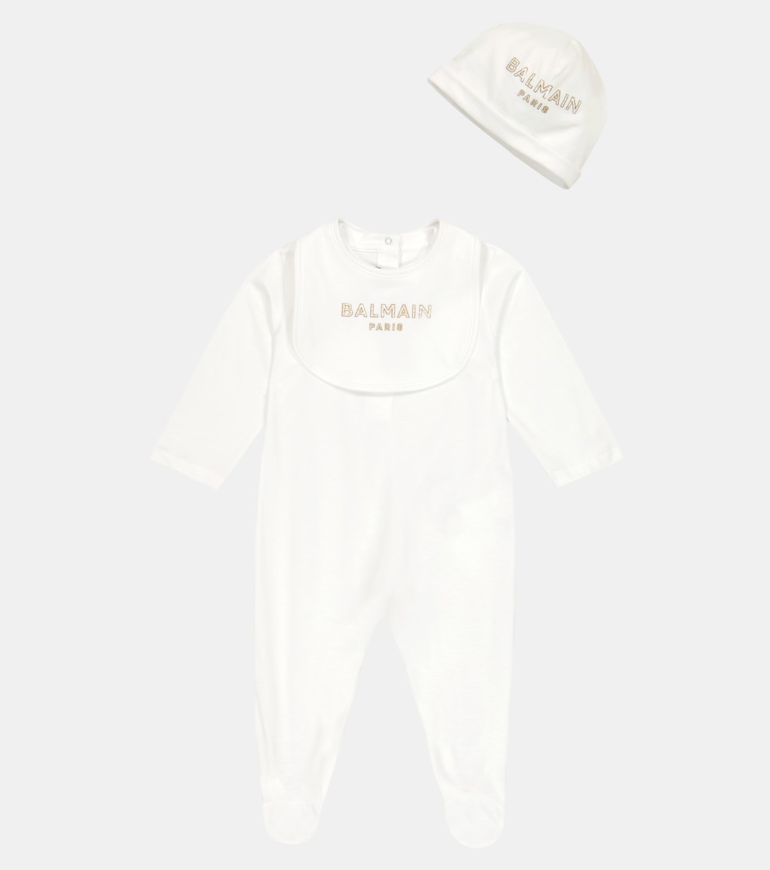 Bébé – Ensemble grenouillère, chapeau et bavoir | Balmain Kids