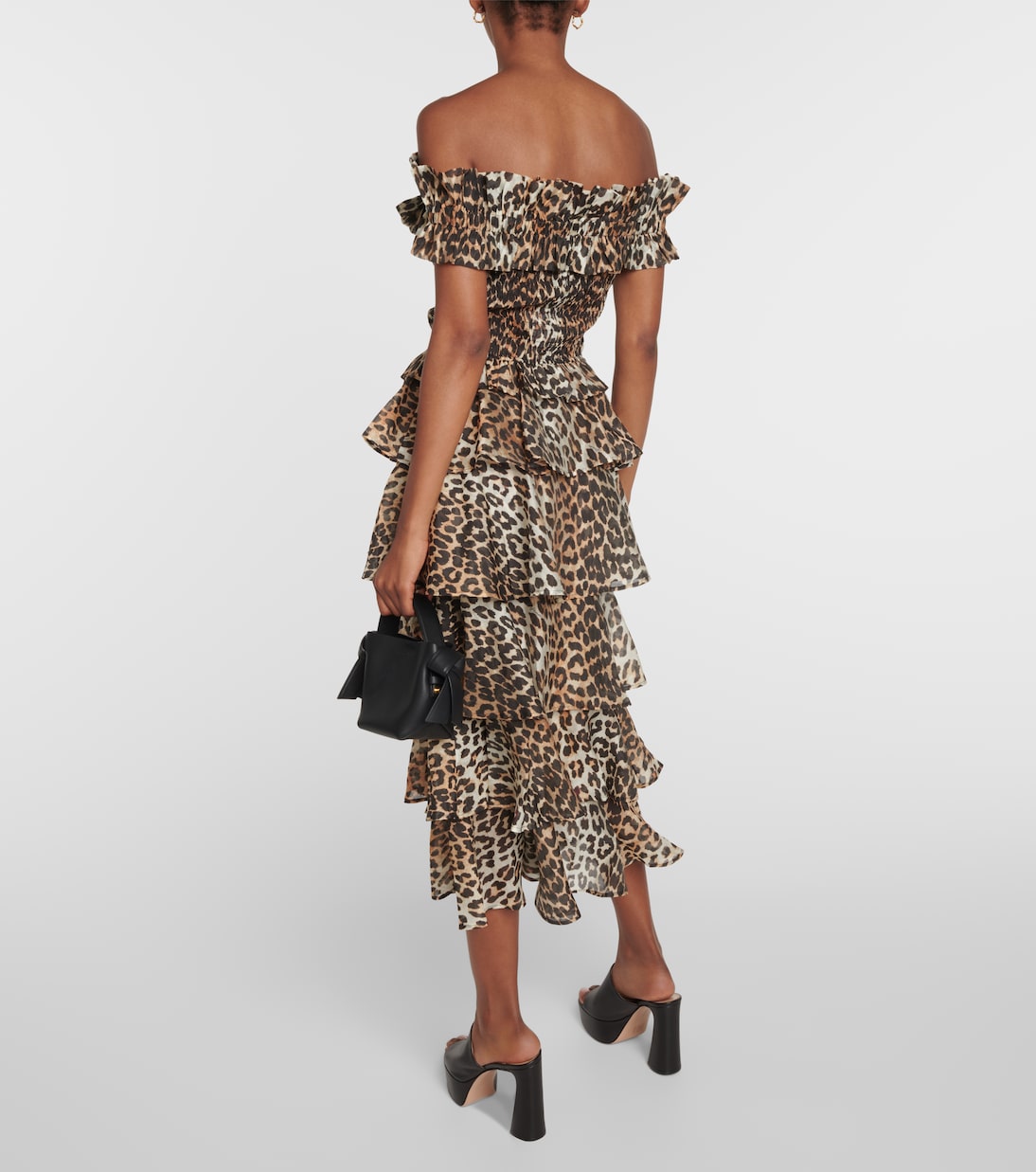 Leopard-print off-shoulder voile top | Ganni