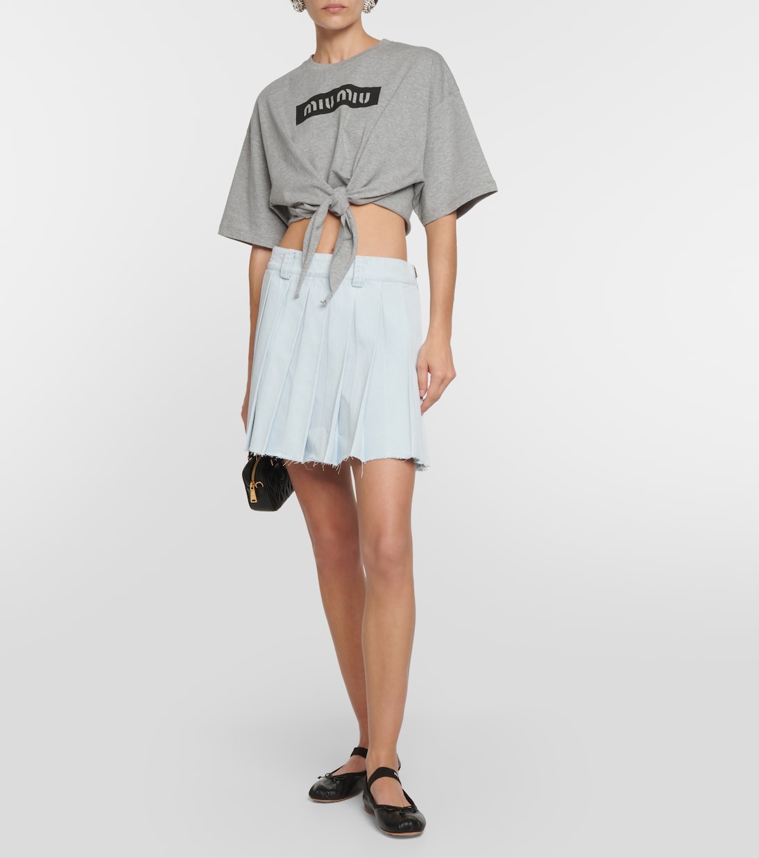 Top cropped in cotone con logo | Miu Miu