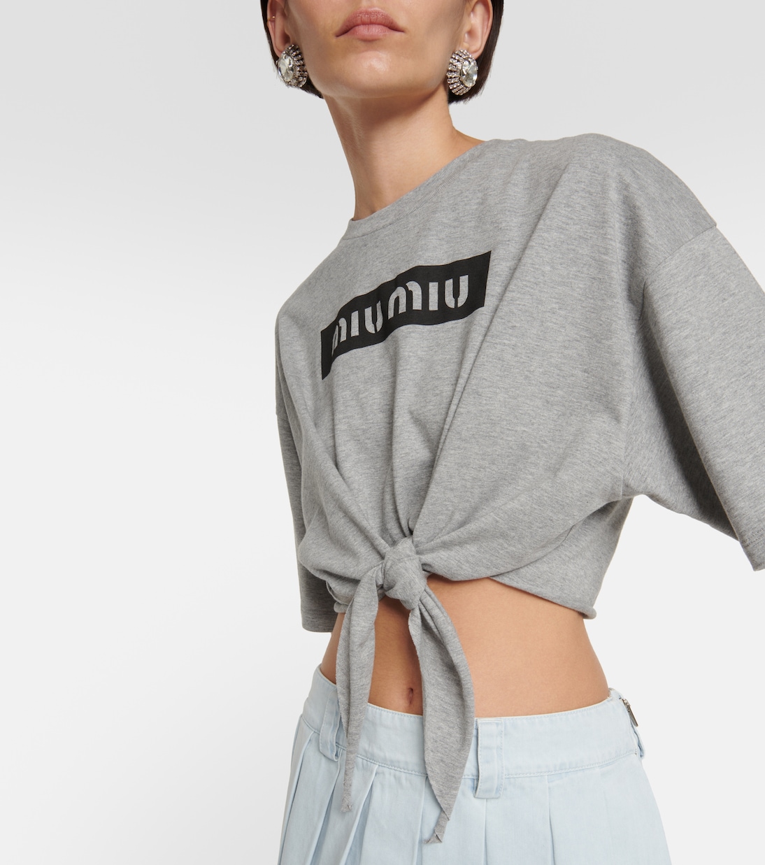 Top cropped in cotone con logo | Miu Miu