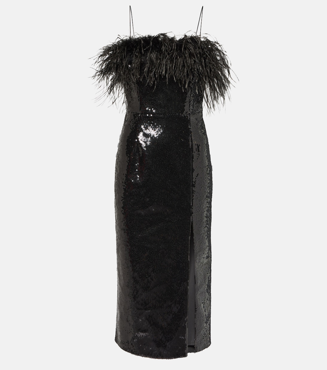Nika feather-trimmed midi dress | Rebecca Vallance