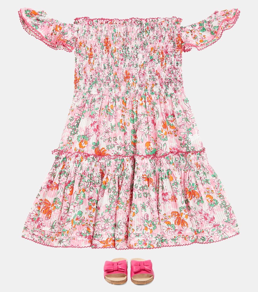Robe Aurora rayée en coton à fleurs | Poupette St Barth Kids