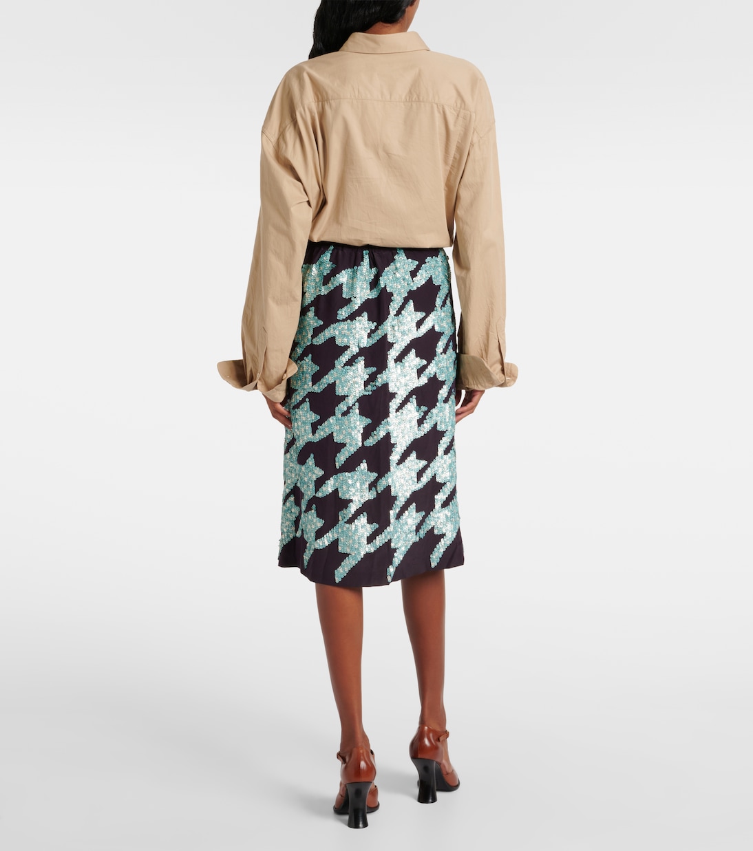 Jupe midi en soie à sequins | Dries Van Noten