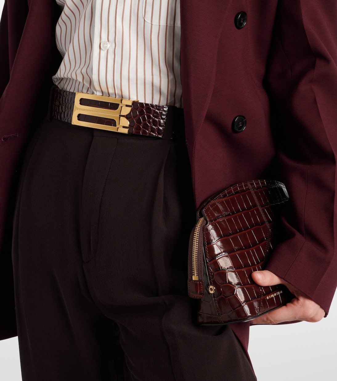 Cintura in pelle effetto coccodrillo VICTORIA BECKHAM, design jumbo per uno stile giovane e audace