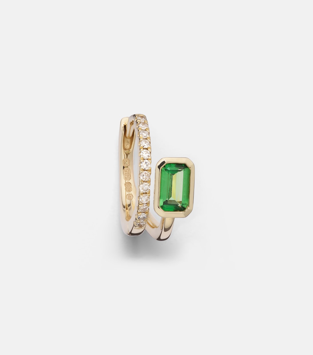 Orecchini a cerchio singolo in oro 14kt ROXANNE con diamanti e granato, design moderno per giovani