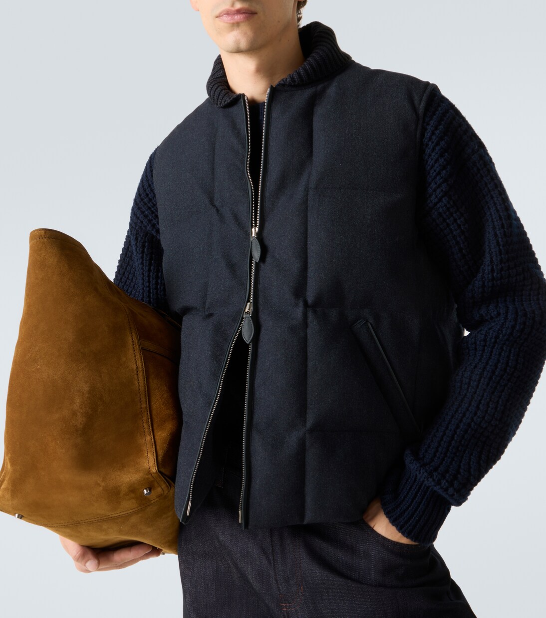 Leather-trimmed quilted wool-blend vest | Berluti