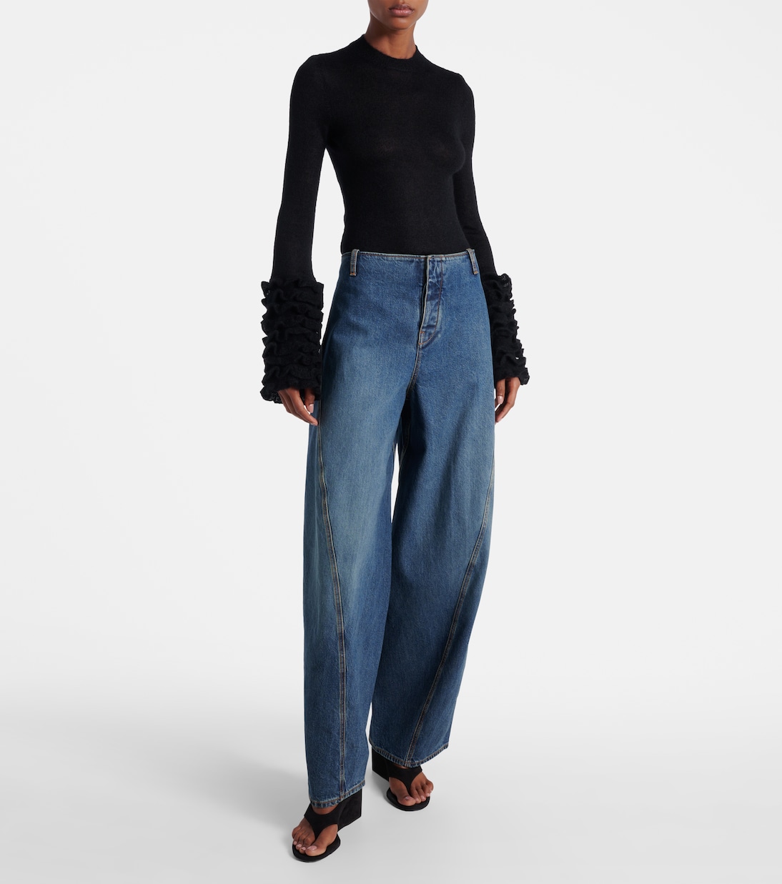 Ruffled sheer mohair-blend top | Alaïa