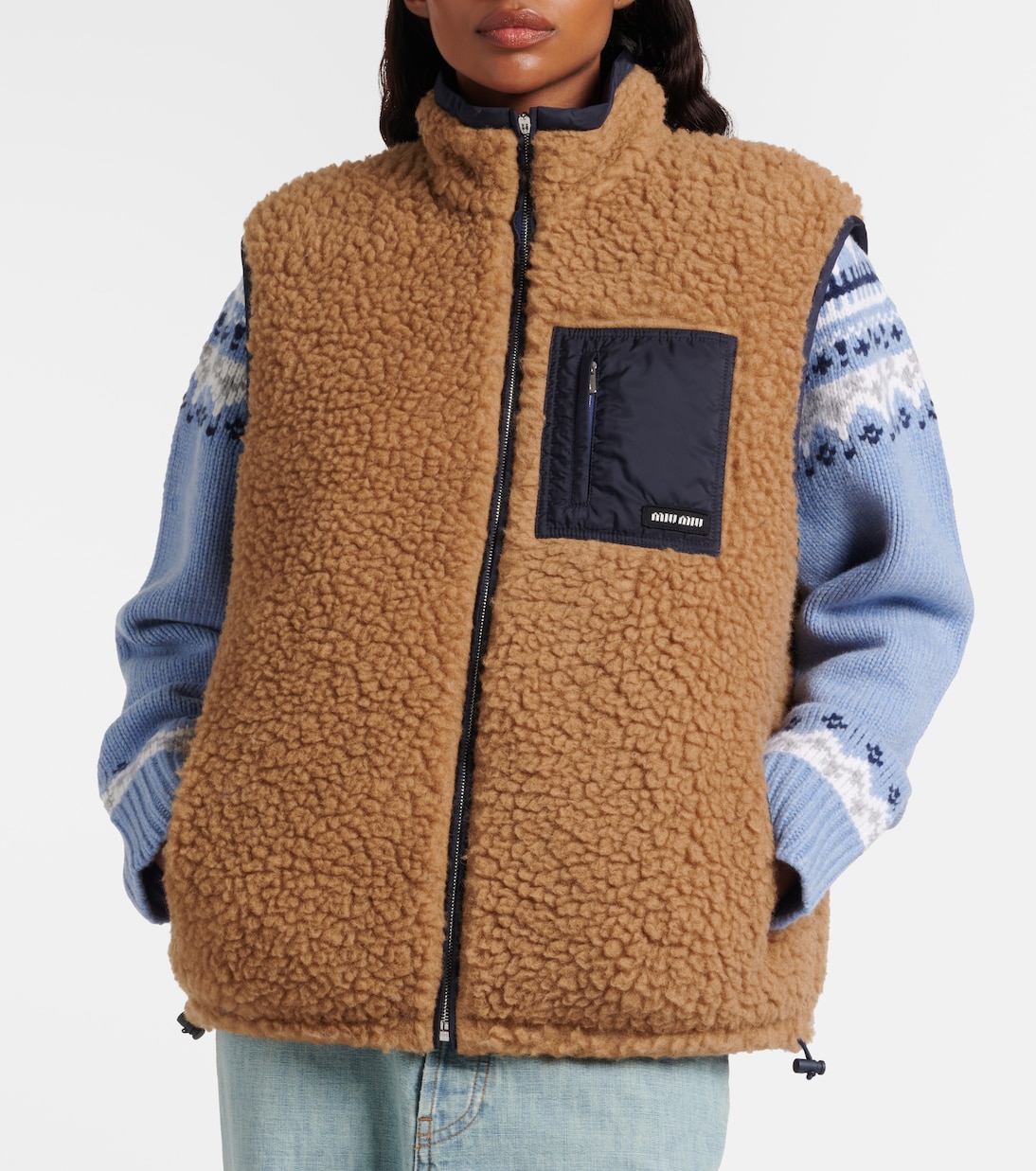 Wool-blend teddy down vest | Miu Miu