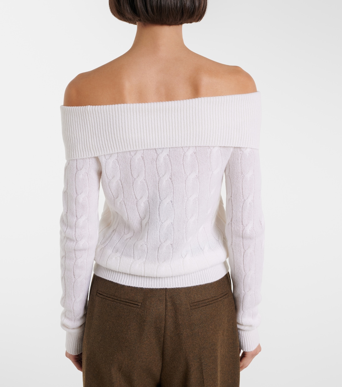 Cable-knit off-shoulder cashmere sweater | Ralph Lauren Collection