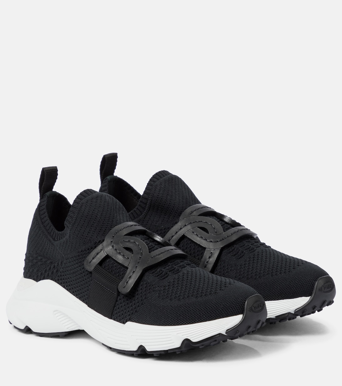 Leather trimmed knit sneakers in black Tods Mytheresa