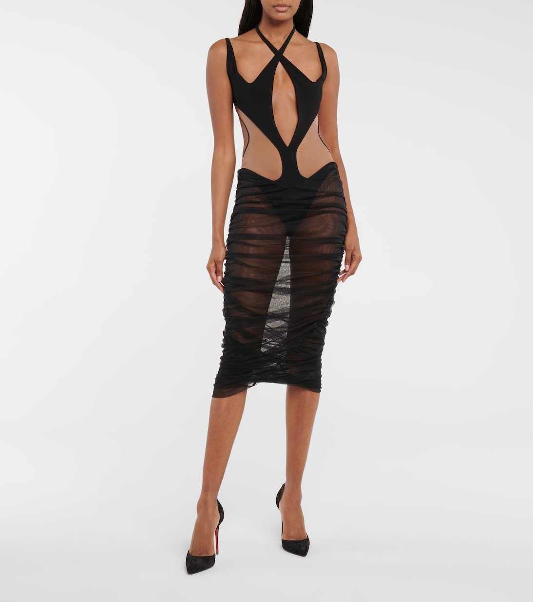 Cutout stretch-jersey midi dress | Mugler