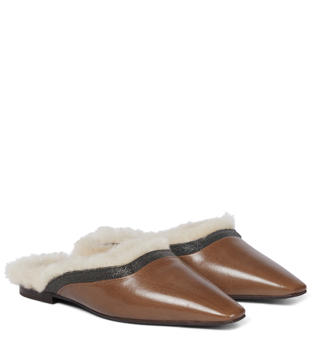 Slippers in pelle e shearling | Brunello Cucinelli
