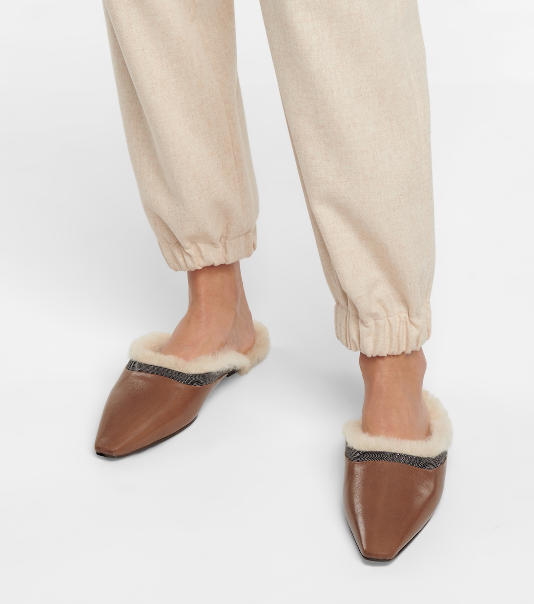 Slippers in pelle e shearling | Brunello Cucinelli
