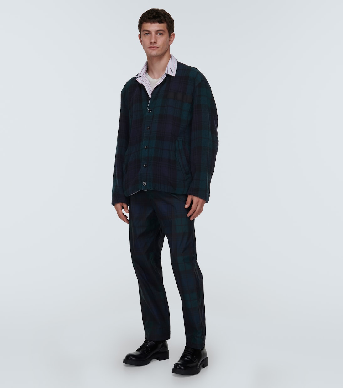 Pinstriped reversible wool jacket  | Sacai