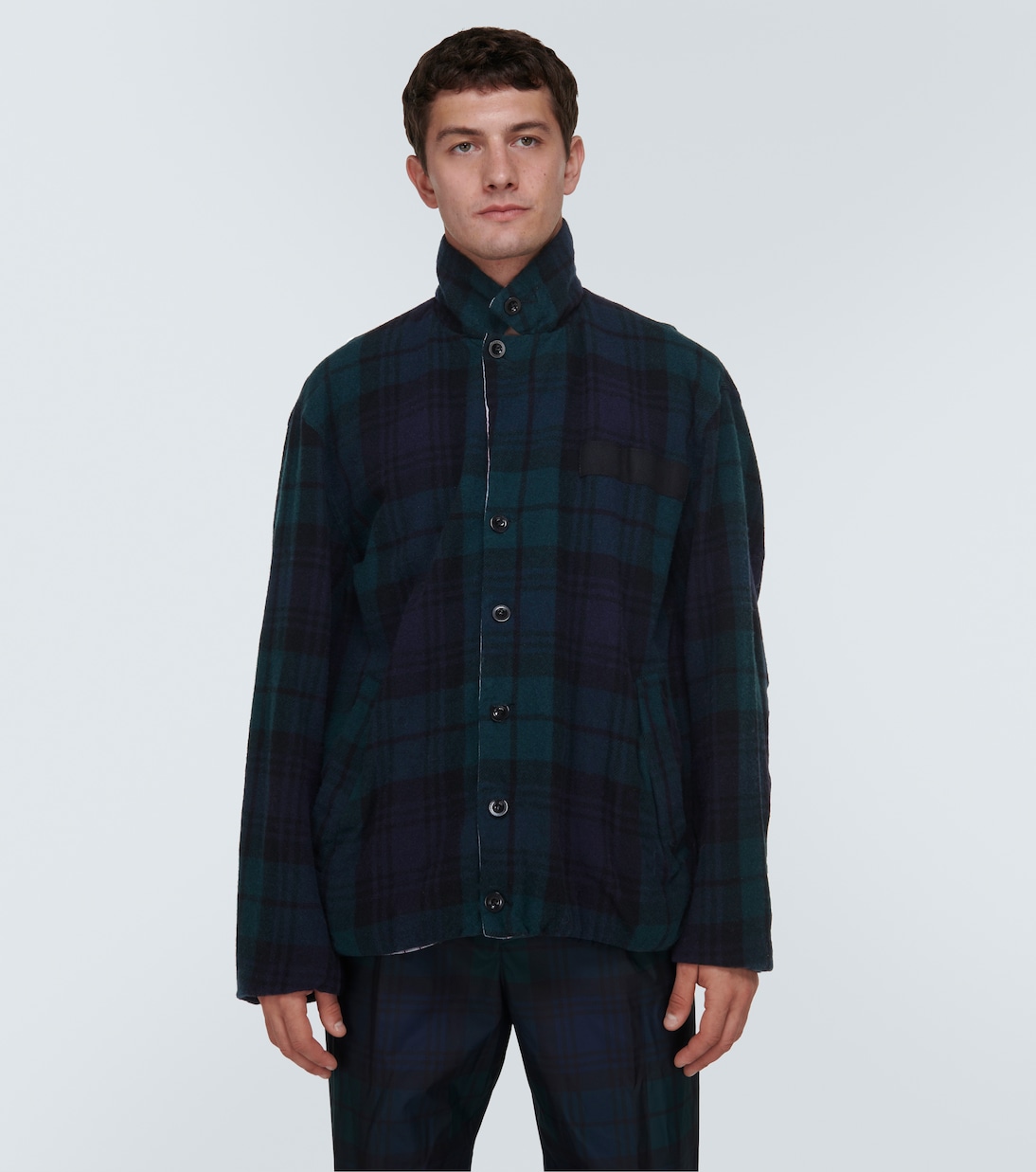 Pinstriped reversible wool jacket  | Sacai