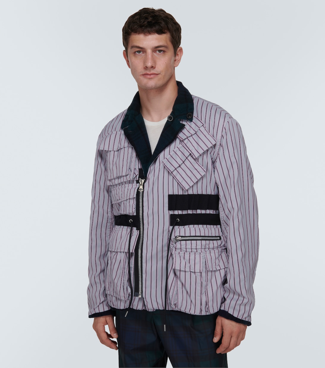Pinstriped reversible wool jacket  | Sacai