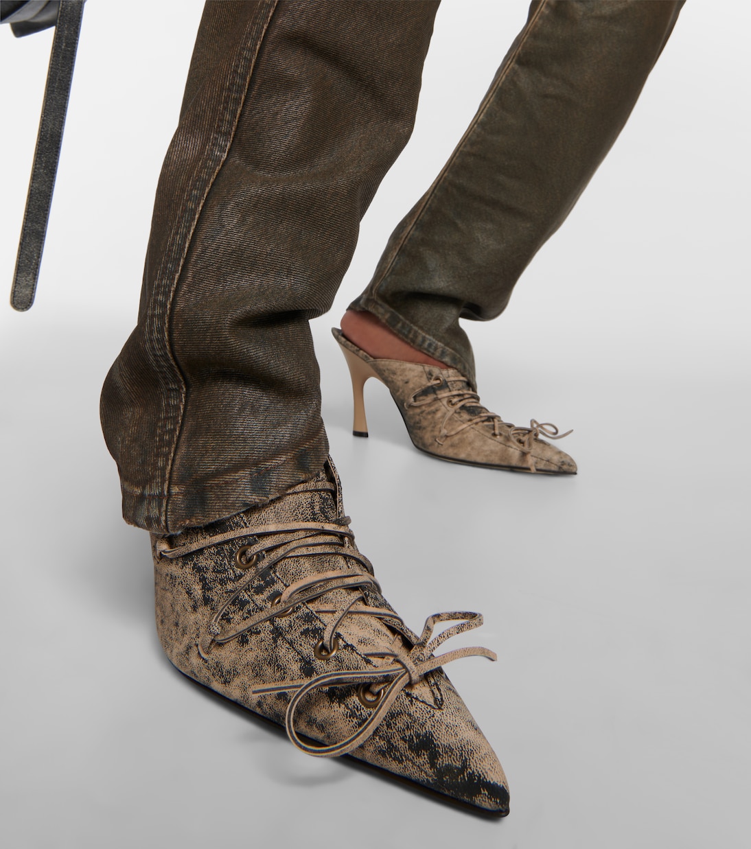 Trompe-l'œil lace-up leather mules | Acne Studios