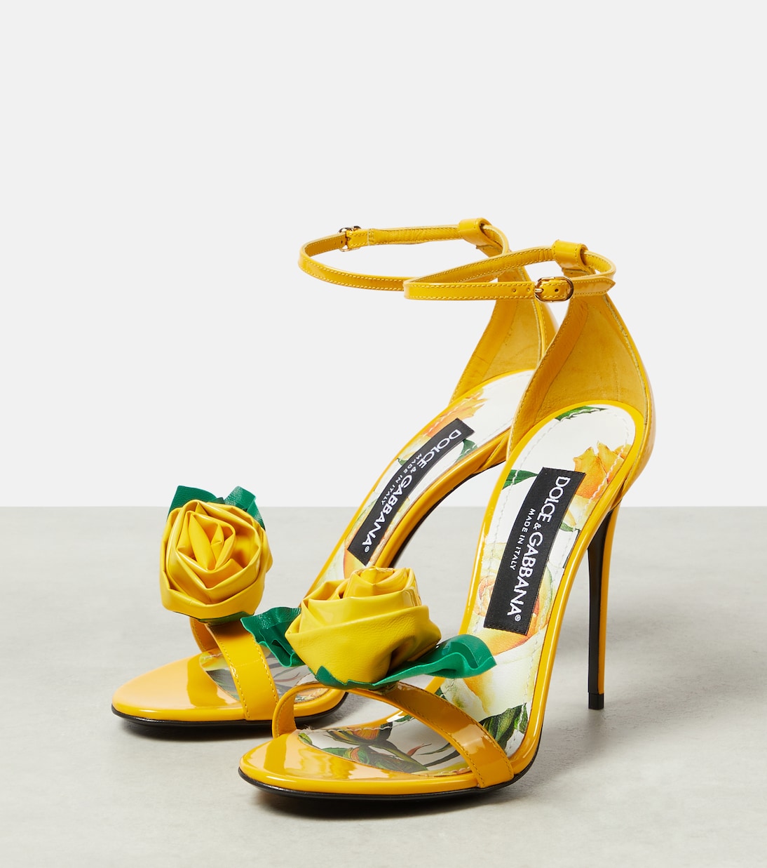 Sandales en cuir verni à fleurs | Dolce&Gabbana