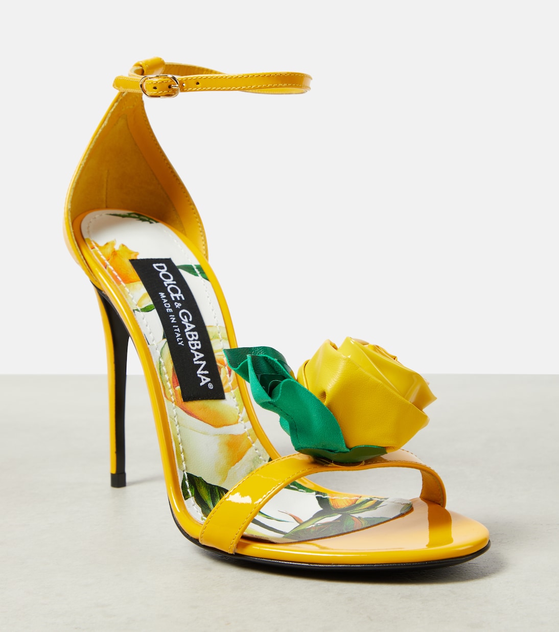 Sandales en cuir verni à fleurs | Dolce&Gabbana