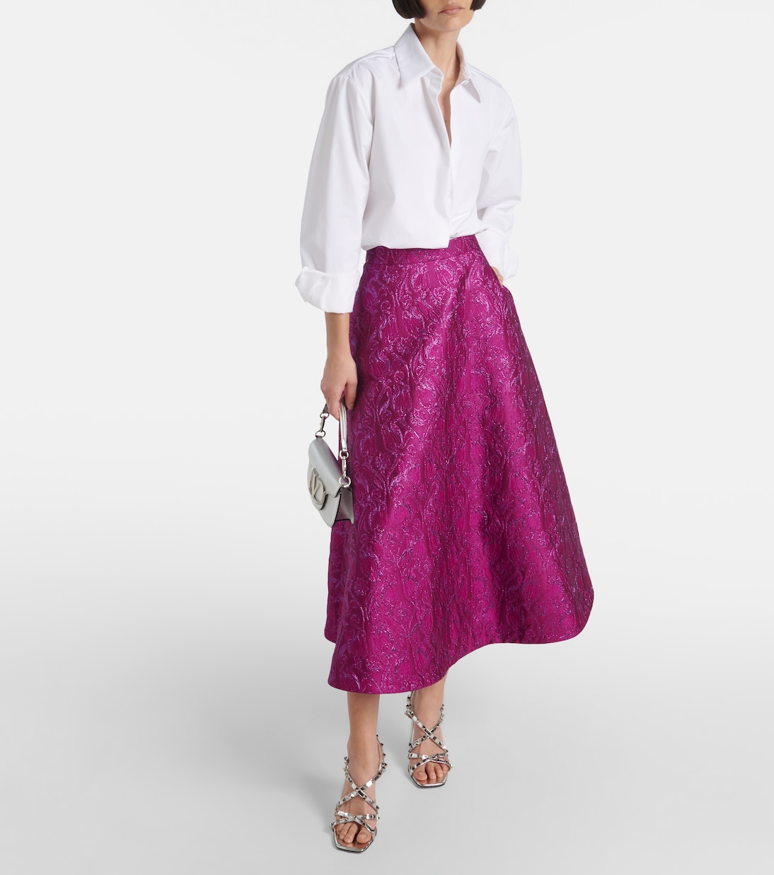 Falda midi con brocado floral | Valentino