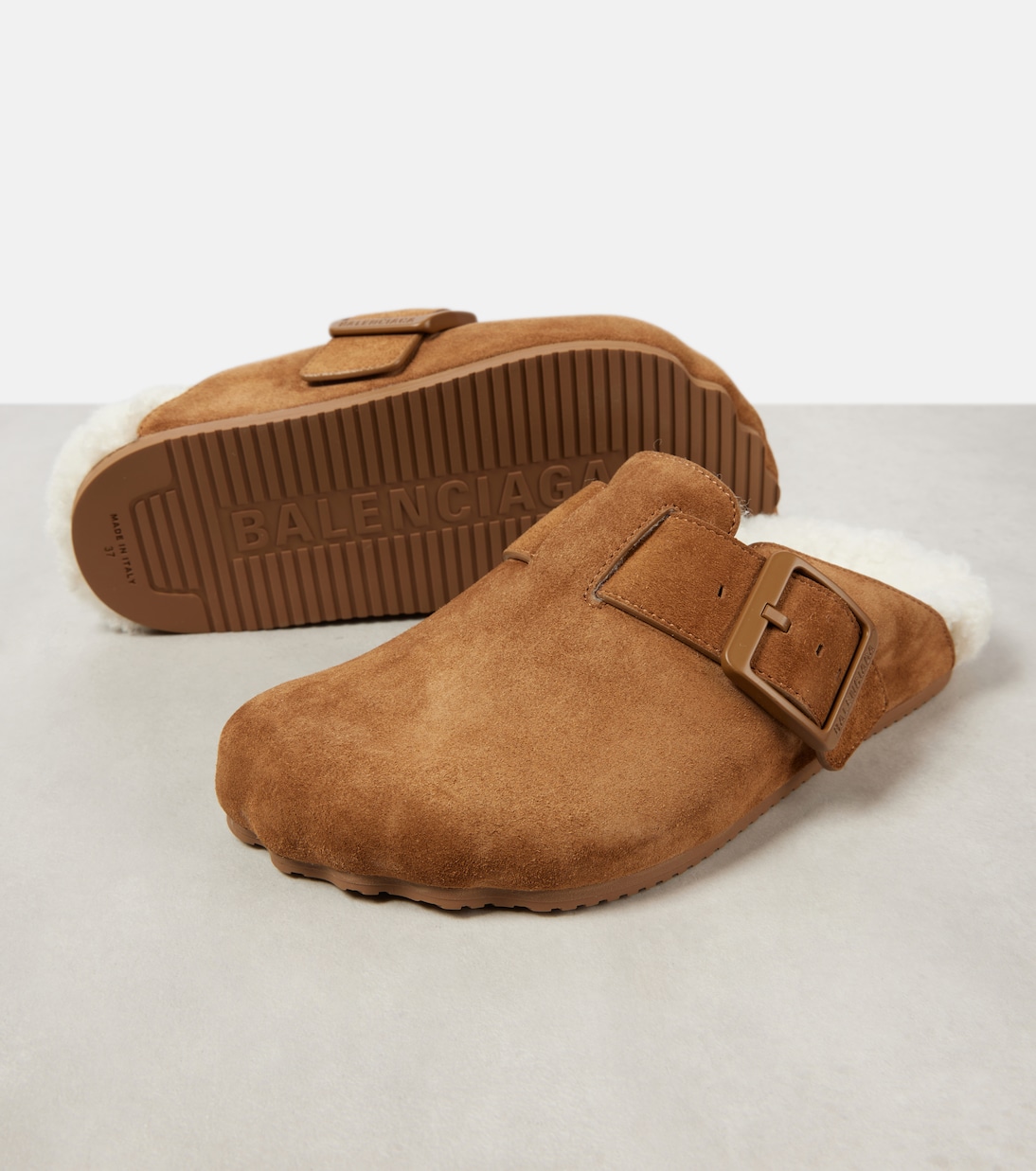 Mules Sunday in suede e shearling | Balenciaga