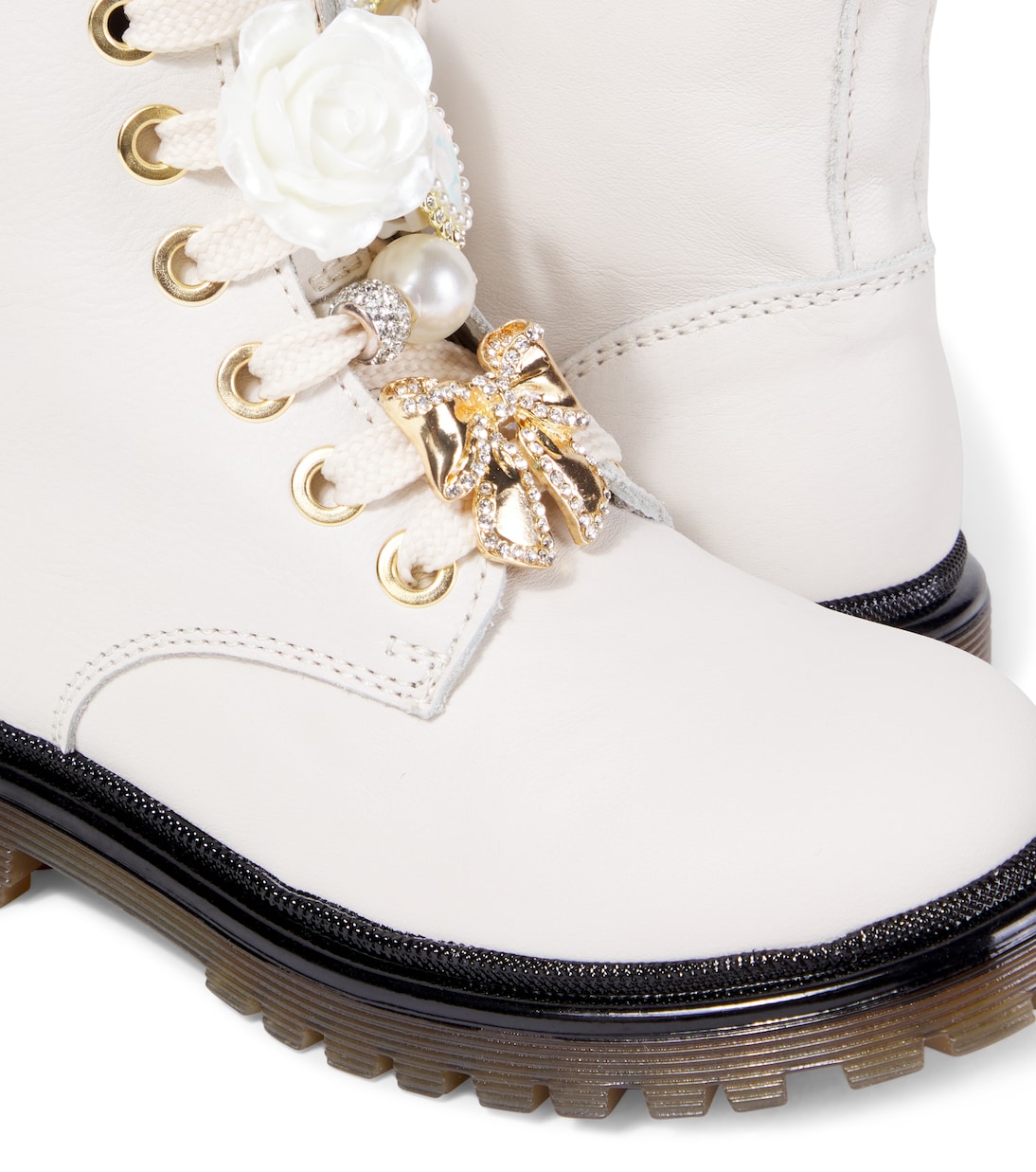 Embellished leather lace-up boots | Monnalisa