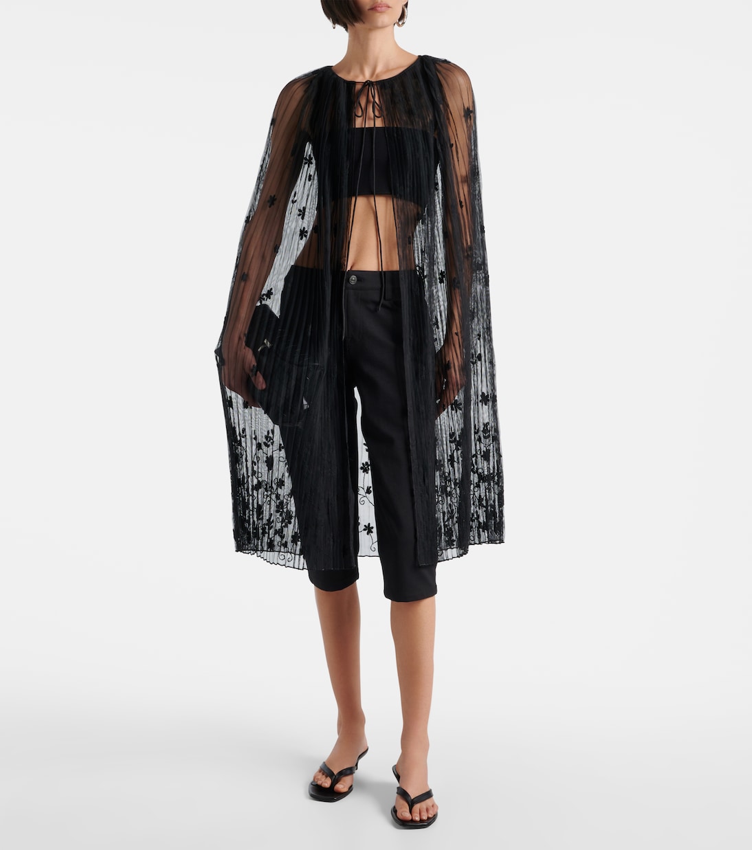 Embroidered floral plissé tulle cape | Toteme