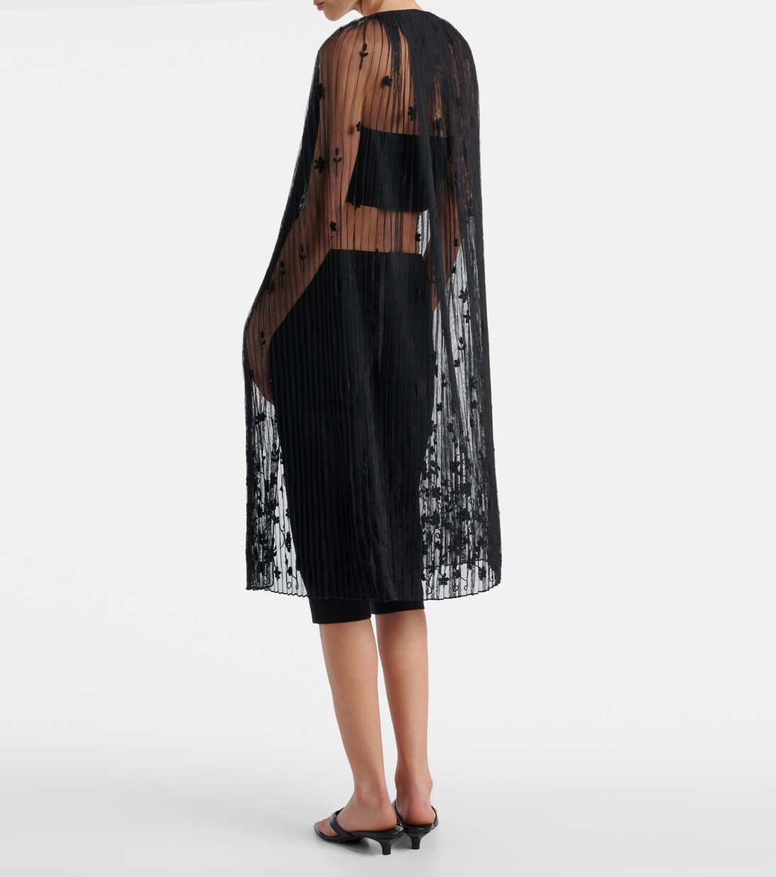 Embroidered floral plissé tulle cape | Toteme