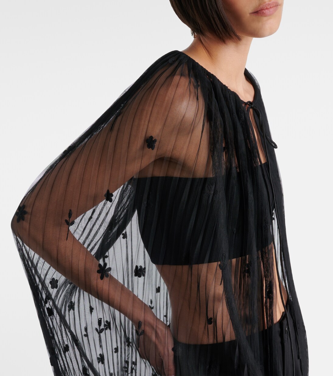 Embroidered floral plissé tulle cape | Toteme