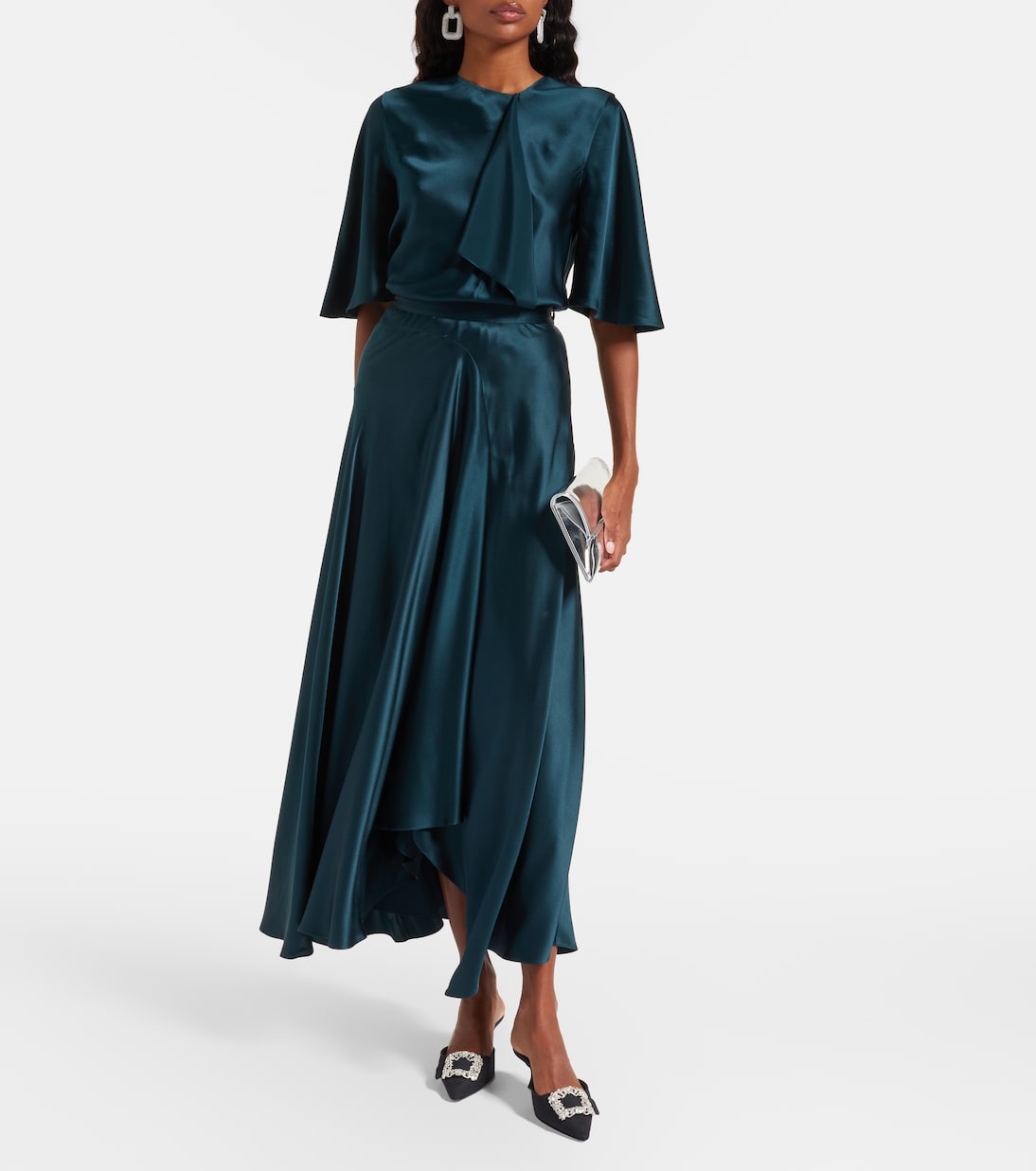 Asha asymmetric silk satin maxi skirt | Roksanda