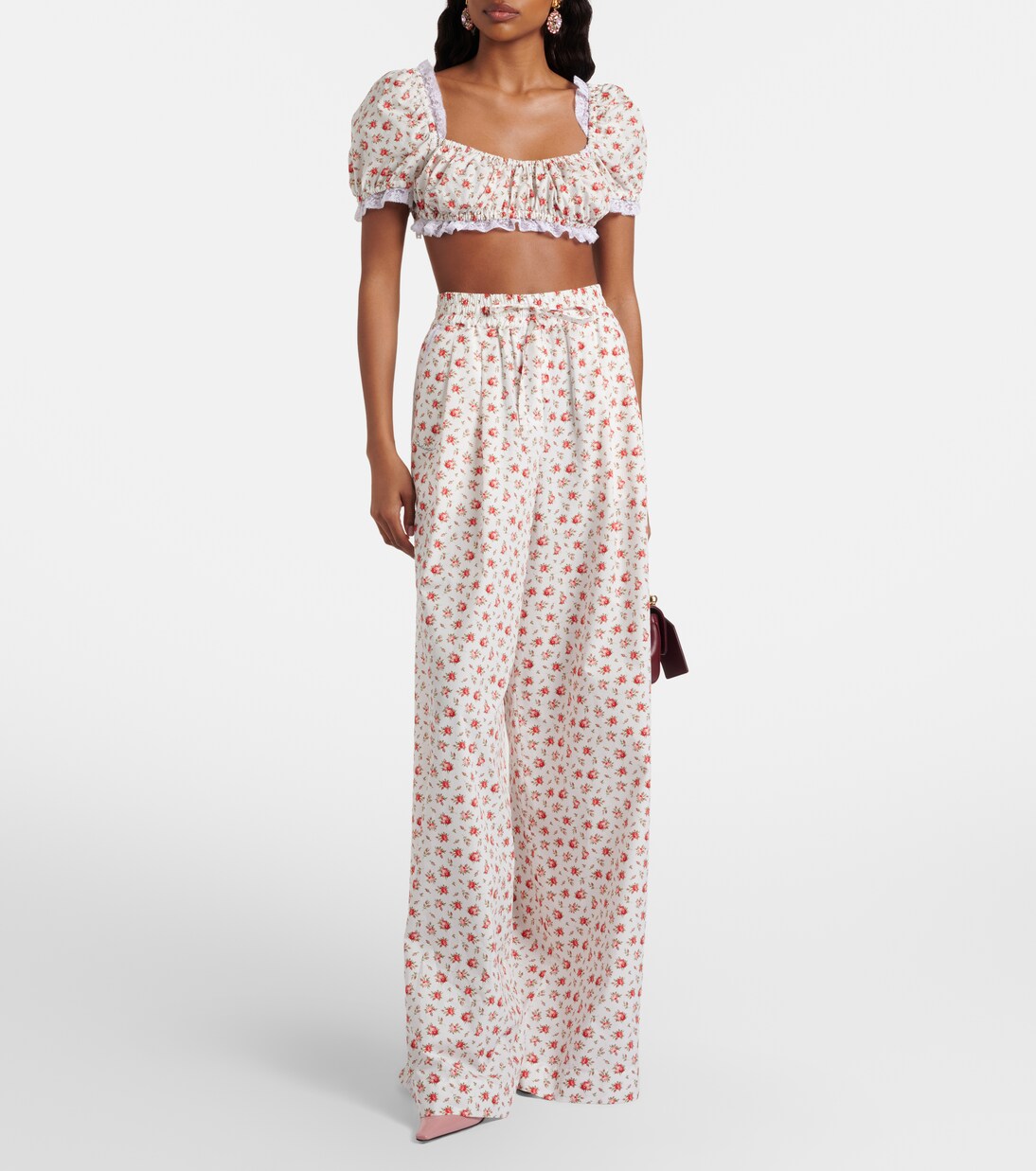 Floral lace-trimmed cotton poplin crop top | Dolce&Gabbana