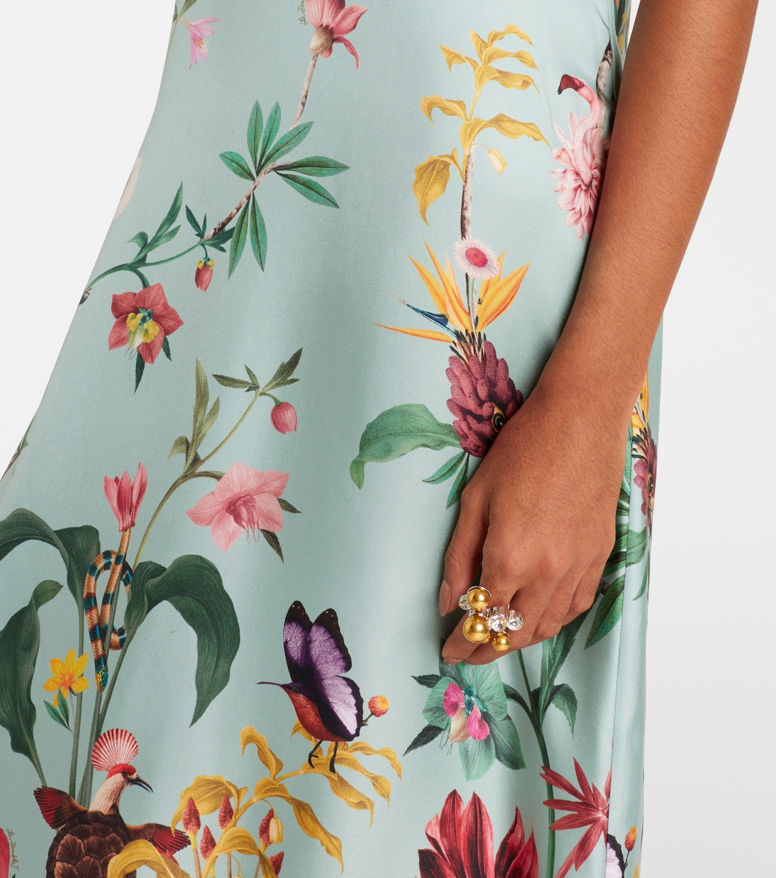 Swing feather-trimmed silk twill maxi dress | La DoubleJ