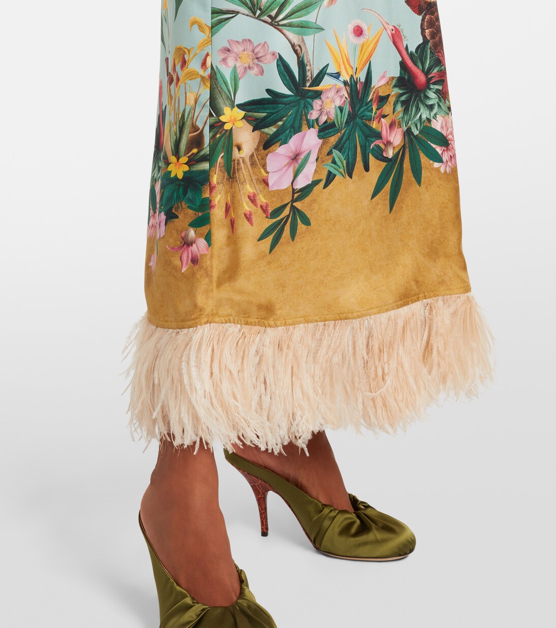Swing feather-trimmed silk twill maxi dress | La DoubleJ
