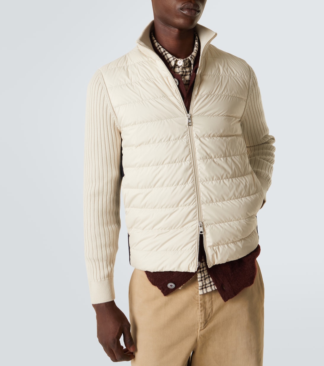 Down-paneled wool-trimmed zip-up cardigan | Moncler