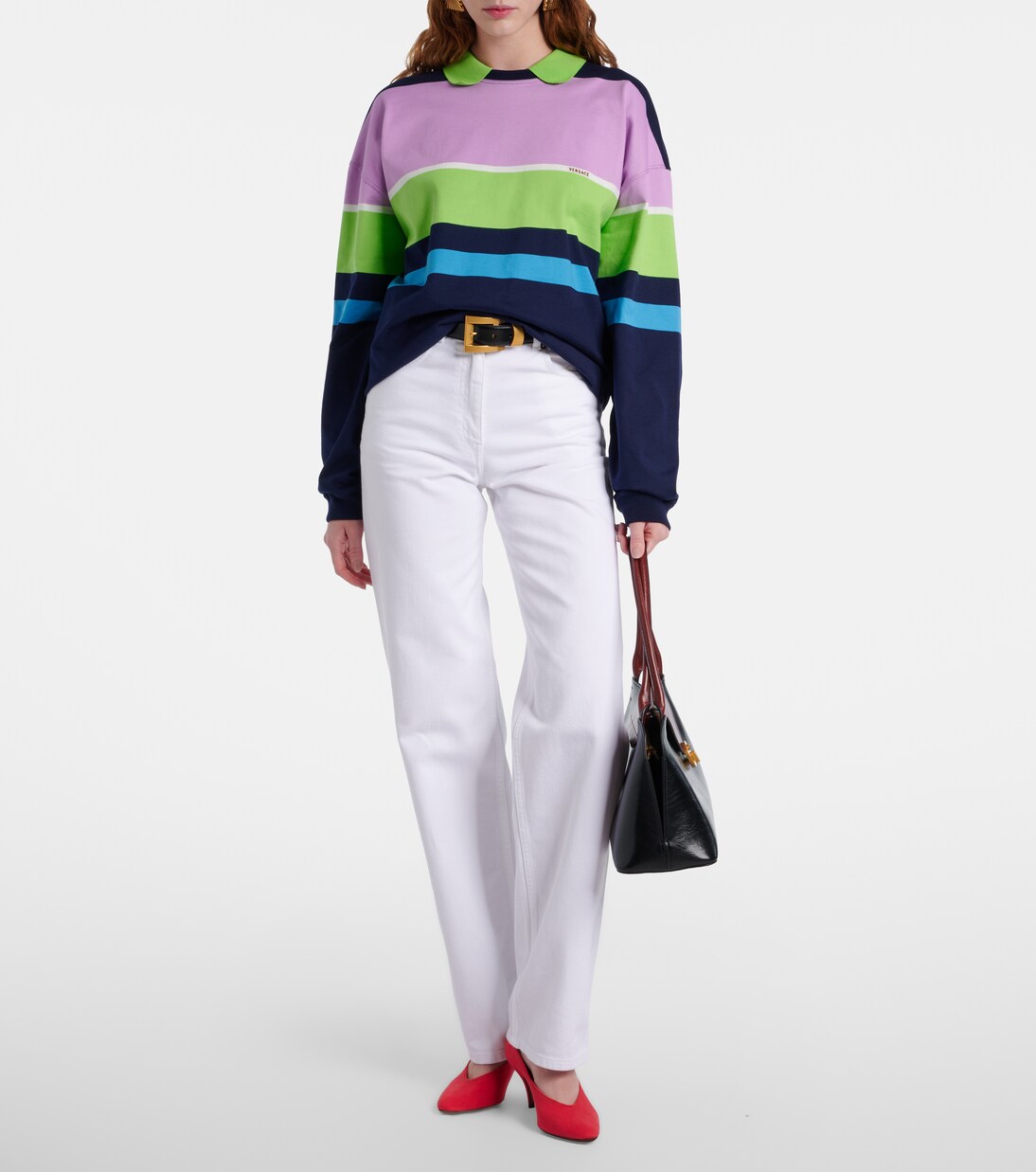 Striped cotton jersey polo sweater | Versace