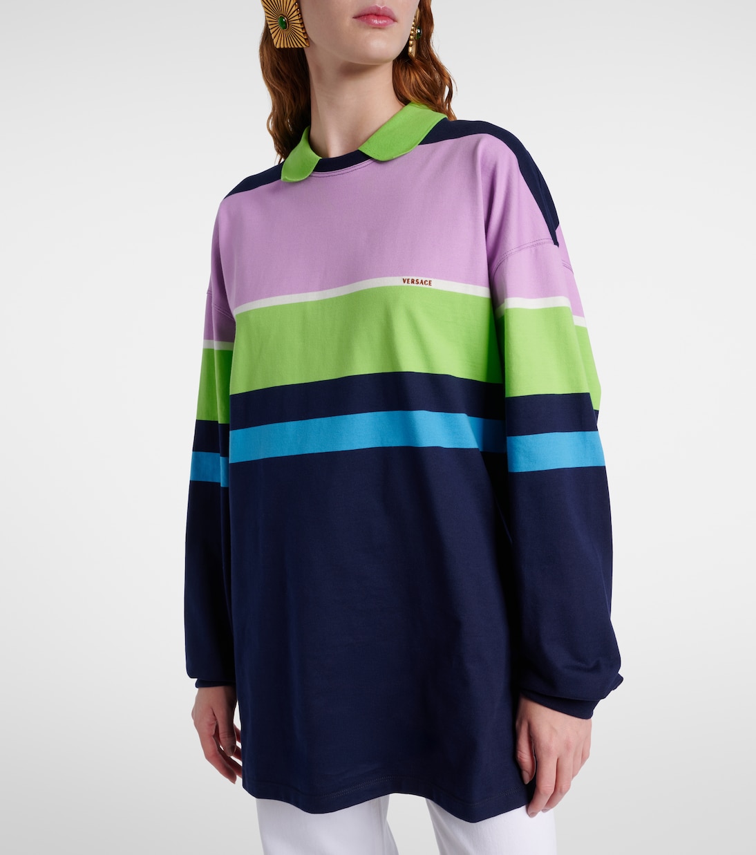 Striped cotton jersey polo sweater | Versace